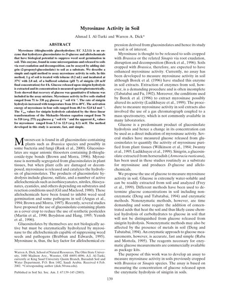 (PDF) Myrosinase Activity in Soil