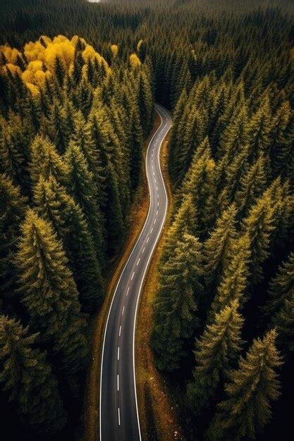 Premium AI Image | Top view of the road in the forest