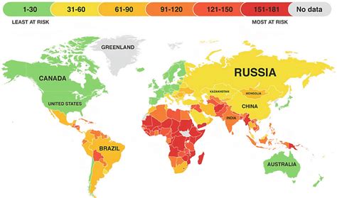 The map shows the countries most at risk and least at risk against... | Download Scientific Diagram