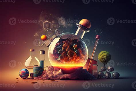 Science background illustration, scientific design. Flasks, glass and ...