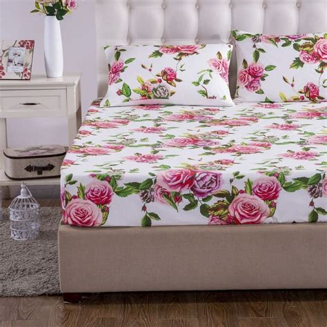 DaDa Bedding Romantic Roses Lovely Spring Pink Floral Fitted Bed Sheet w/ Pillow Cases (JHW879 ...