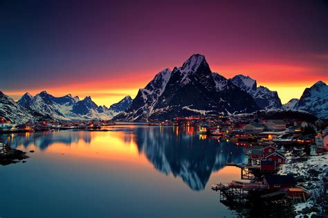 Free download | HD wallpaper: Reine, Norway, Lake, Mountains, 4K ...