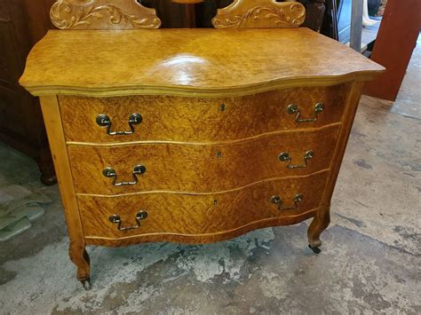 Antique Birds Eye Maple Vanity Dresser w/ Mirror - Beautiful - Long ...