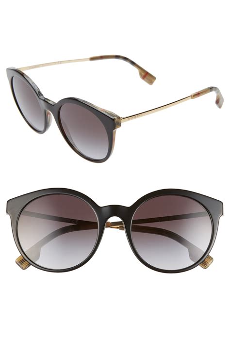 Women's Burberry 53Mm Round Sunglasses - Black/ Print/ Black Grad | Black round sunglasses ...