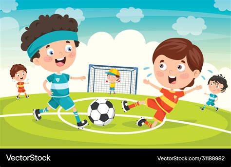 Children playing football outdoor Royalty Free Vector Image