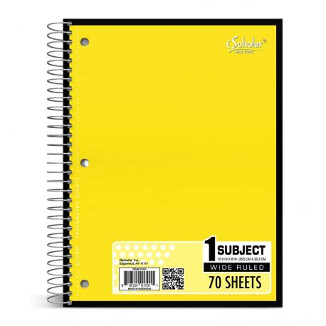 Spiral Notebook Wide Rule Yellow Cover 70 Sheets