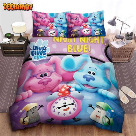 Blue's Clues Pink And Blue Dogs On Bed With 3 Clocks Bedding Sets