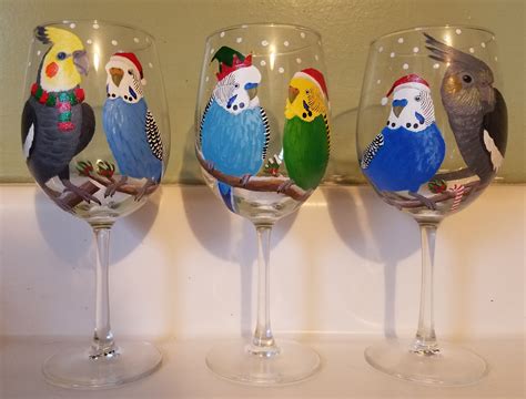 PaintedParrot Etsy wine glasses. Great gift for any budgie or cockatiel ...