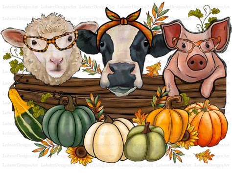 Fall Farm Animals PNG Cow Png Pig Chicken Pumpkin Fall - Etsy Singapore