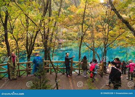 Tourist in Jiuzhaigou Scenery. Editorial Stock Photo - Image of background, valley: 59605338