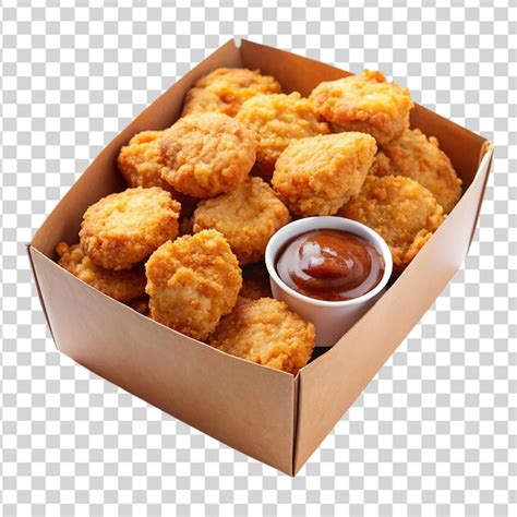 Premium PSD | Box of crispy chicken nuggets with barbecue sauce transparent