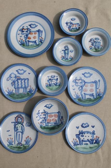 M A Hadley Louisville stoneware hand-painted farm animals pottery plates & bowls