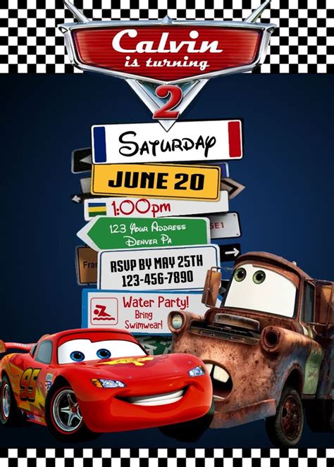 Pixar Cars Birthday Invitation 5x7 | Cars birthday invitations, Cars birthday party disney ...