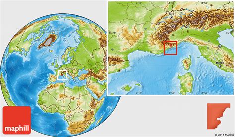 Physical Location Map of Monaco, within the entire country