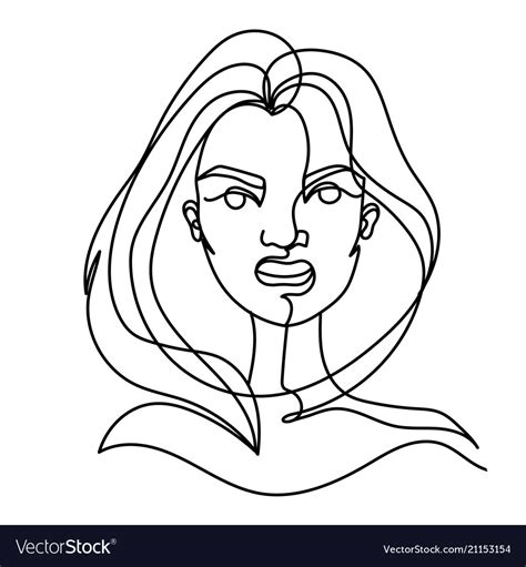 Screaming woman one line art portrait angry Vector Image