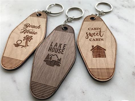 Hotel Keychain Cherry and Walnut Solid Wood Cabin Beach and - Etsy | Wood keychain, Laser ...