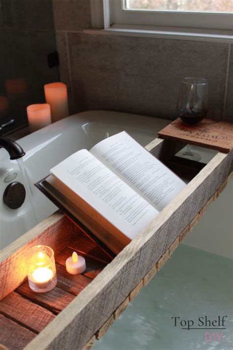 Take your nighttime relaxation up a notch with this DIY bathtub shelf Wood Projects For ...