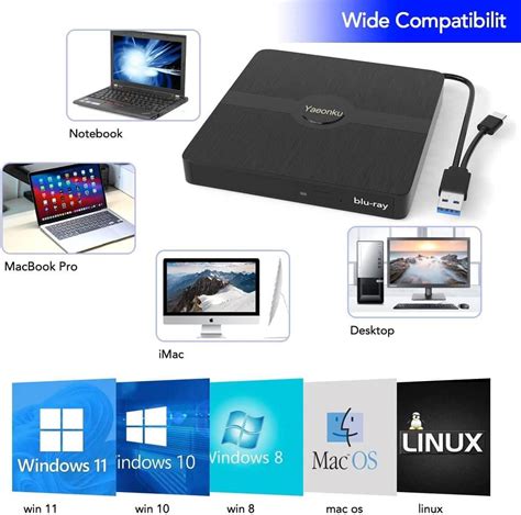 Yaeonku USB3.0/Type-C External Blu-ray Drive for PC/Laptop - Win7/8/10 ...