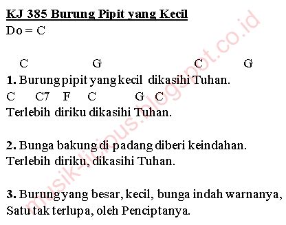 MUSIKLICIOUS: KJ 385 Burung Pipit yang Kecil Kunci Gitar dan Lirik