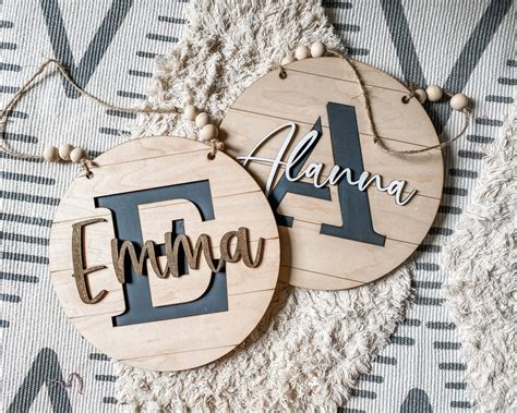 Personalized Door Sign, Custom Engraved Wood Door Hanger for Bedroom Door, Kids Name Room Door ...