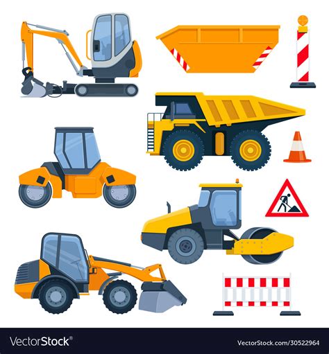 Different road construction machines and equipment