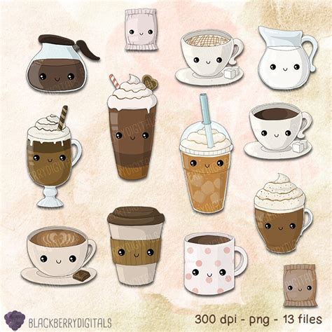 Kawaii Coffee Clipart Set, Coffee Clip Art, Cafe Clip Art, Kawaii Clipart, Cute Coffee Art ...