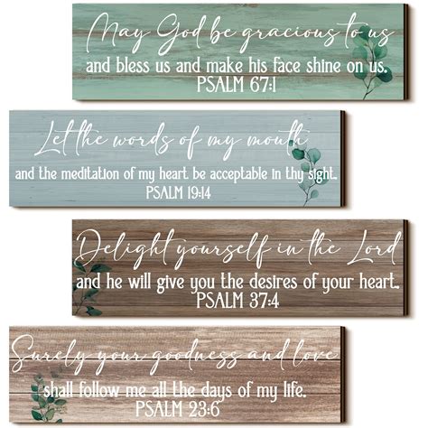 Yulejo 4 Pieces Bible Verses Wall Decor Psalms Scripture Wooden ...