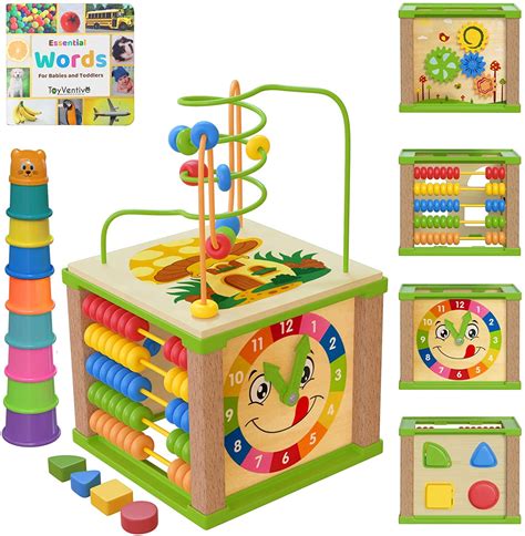 TOYVENTIVE Wooden Kids Baby Activity Cube - Boys Gift Set | One 1, 2 Year Old Boy Gifts Toys ...