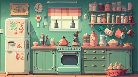 Kitchen Cartoon Green Background, Kitchen, Cartoon, Kitchen Utensils Background Image And ...