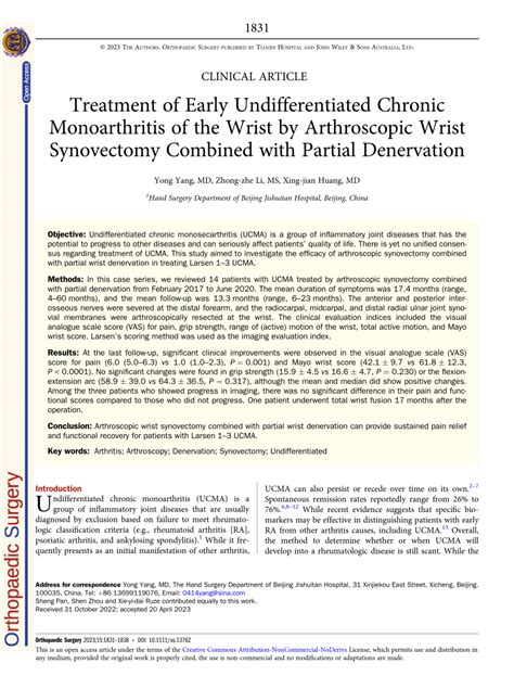 (PDF) Treatment of Early Undifferentiated Chronic Monoarthritis of the Wrist by Arthroscopic ...