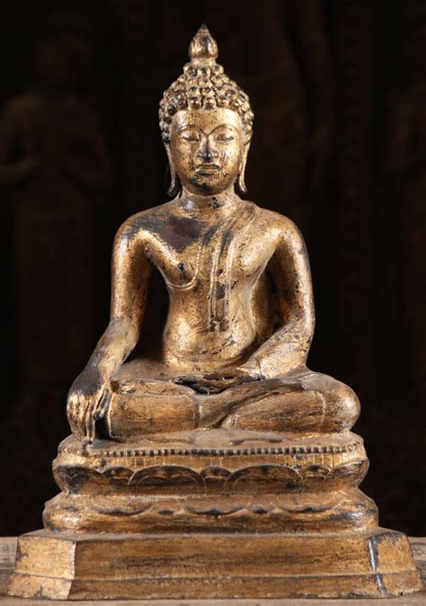 SOLD Gold Leaf Earth Touching Thai Buddha Statue 15" (#104t17c): Lotus Sculpture