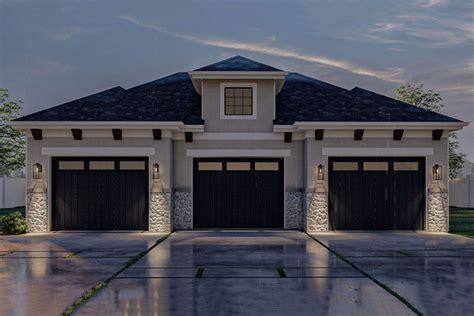 Plan 62473DJ: 3 Car Garage with Stone Accents | Garage door styles ...