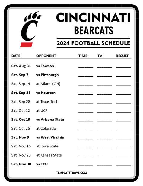 Printable 2024 Cincinnati Bearcats Football Schedule