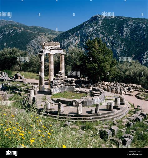 The Tholos below Mount Parnassus, Delphi, Phocis, Central Greece, Greece, Europe Stock Photo - Alamy