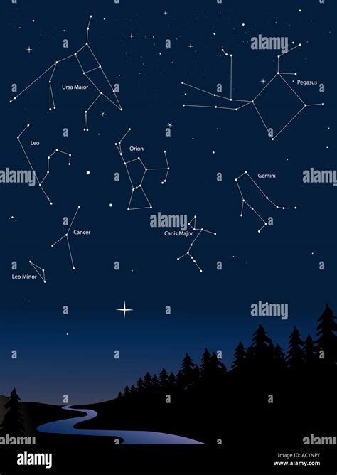 various constellations in a starry night sky Stock Photo - Alamy