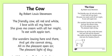 The Cow by Robert Louis Stevenson Print Out (teacher made)