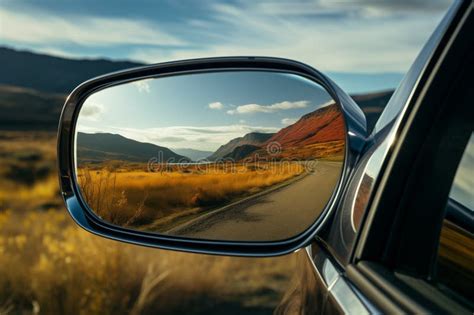 A Zoomed or Close-up Image of a Car Front Mirror with Beautiful View of Landscapes Stock ...