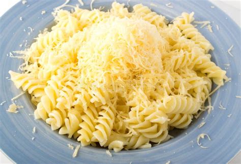 Grated Cheese on Pasta Isolated on White Background Stock Photo - Image ...