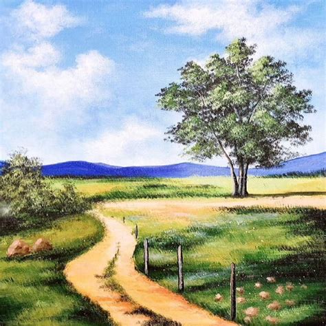 The road is full of shade and full of vitality acrylic painting ...