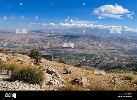 View over Bekaa Valley with Mount Hermon, Lebanon, Middle East, West ...