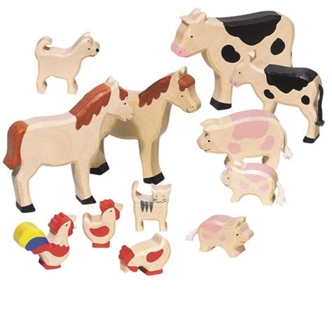 Wooden Farm Animals Setwooden Animals Wooden Farm Settoy - Etsy