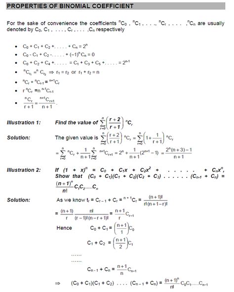 CBSE Class 11 Maths Notes: Binomial Theorem – Properties of Binomial Coefficient | AglaSem Schools