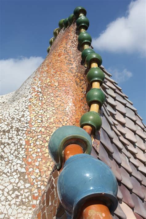 Casa batllo roof editorial photo. Image of chimney, mosaics - 27020721