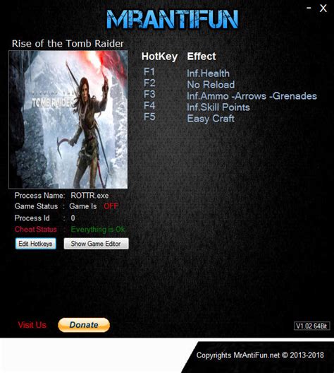 Rise of the Tomb Raider Trainer +7 v1.00 Build 813.64 MrAntiFun - download pc cheat