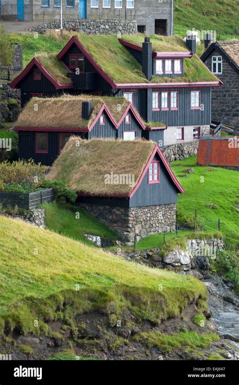 Typical houses with grass on the roof, Faroe Islands Stock Photo - Alamy