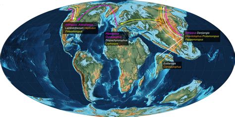 Paleogeographic map of the world during PETM⁶⁴, and the dispersal ...