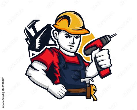 Modern Occupation People Cartoon Logo - Handyman Stock Vector | Adobe Stock