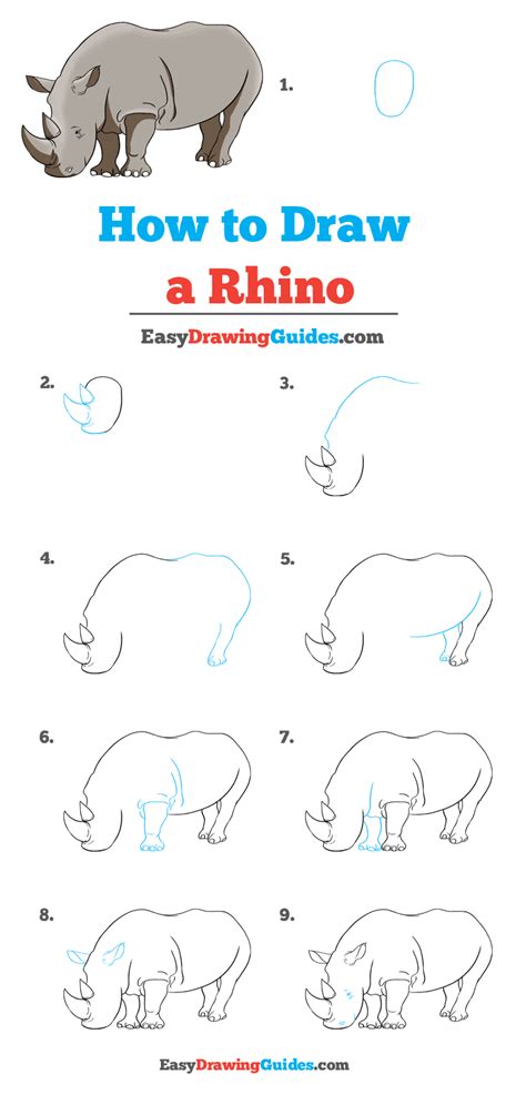 How to Draw a Rhino - Really Easy Drawing Tutorial | Drawing tutorial ...