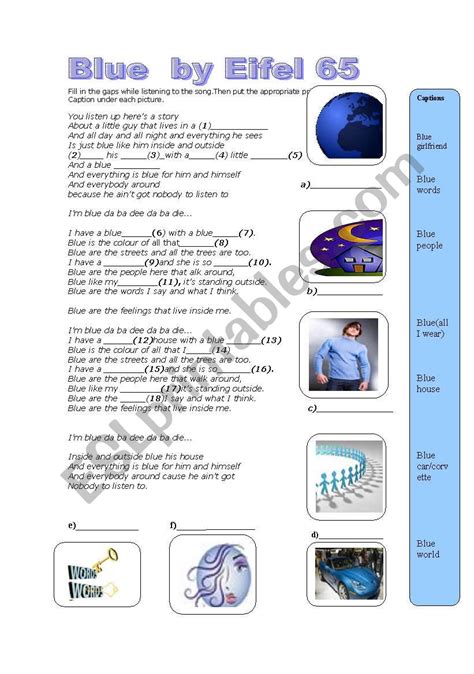 Blue Song_Eiffel_65 - ESL worksheet by portugueseteacher