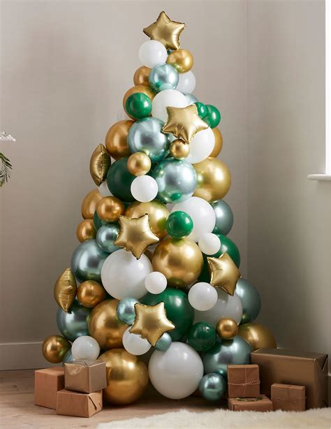 Sapin de Noël en ballons vert, or et blanc - Vegaooparty